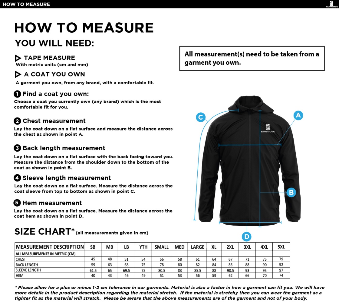 Regents University Training Jacket - Size Guide