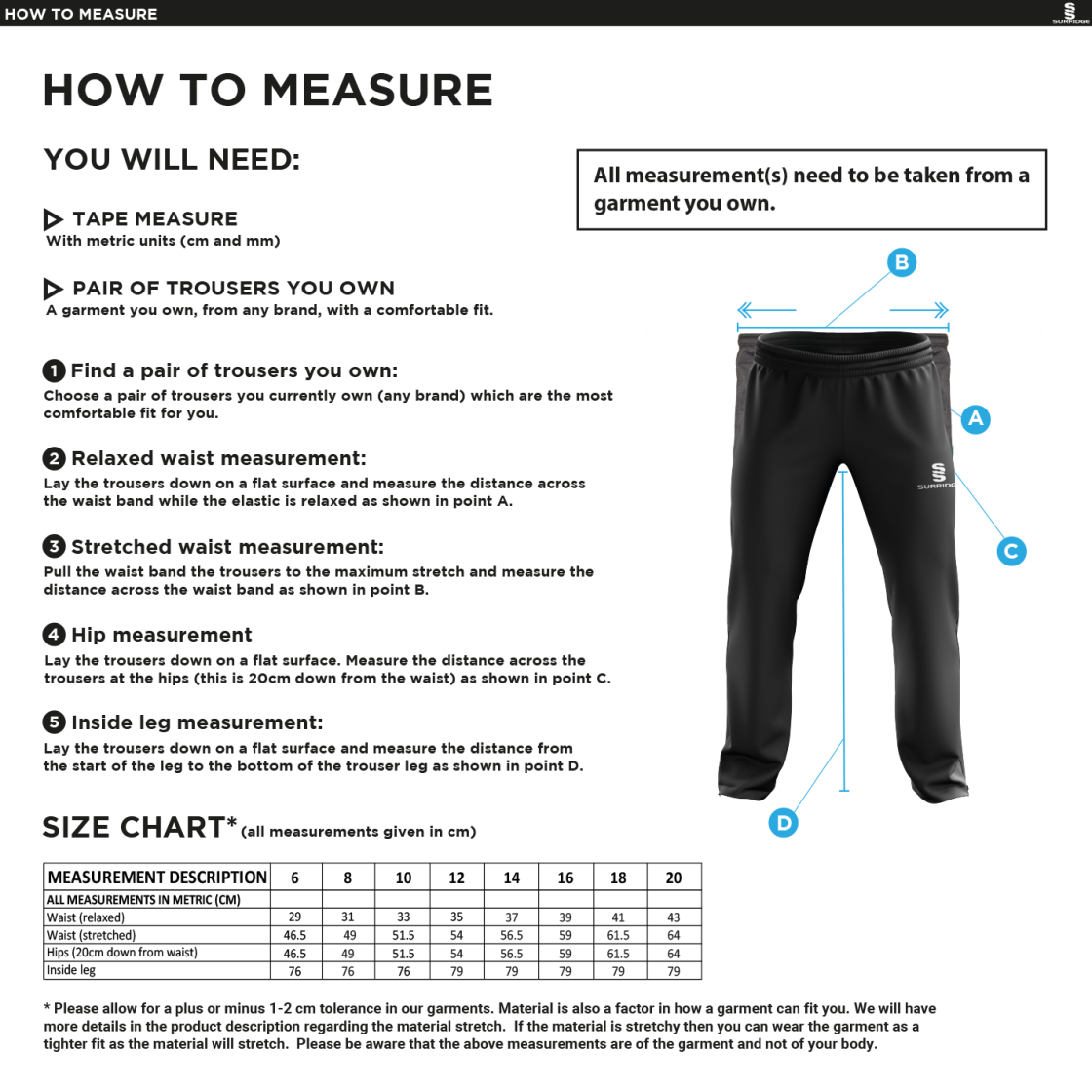 REGENTS UNIVERSITY Women's Poplin Track Pants - Size Guide