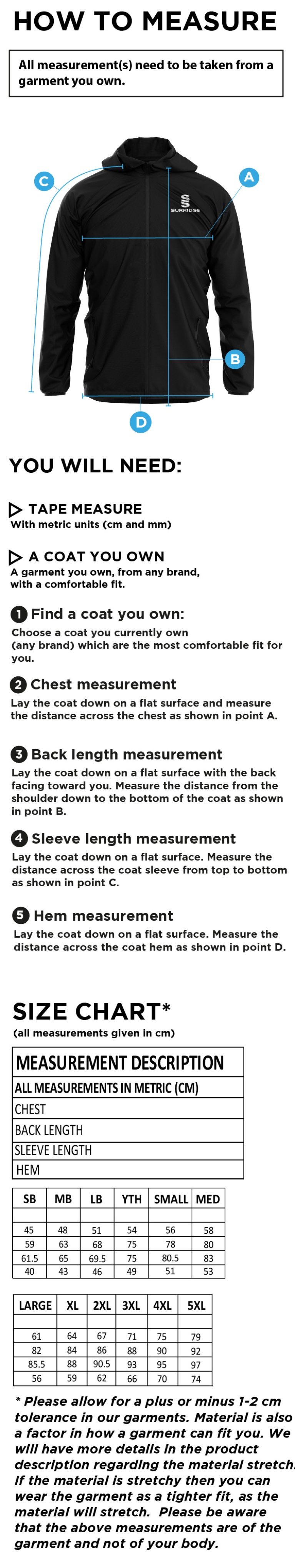 Regents University Training Jacket - Size Guide