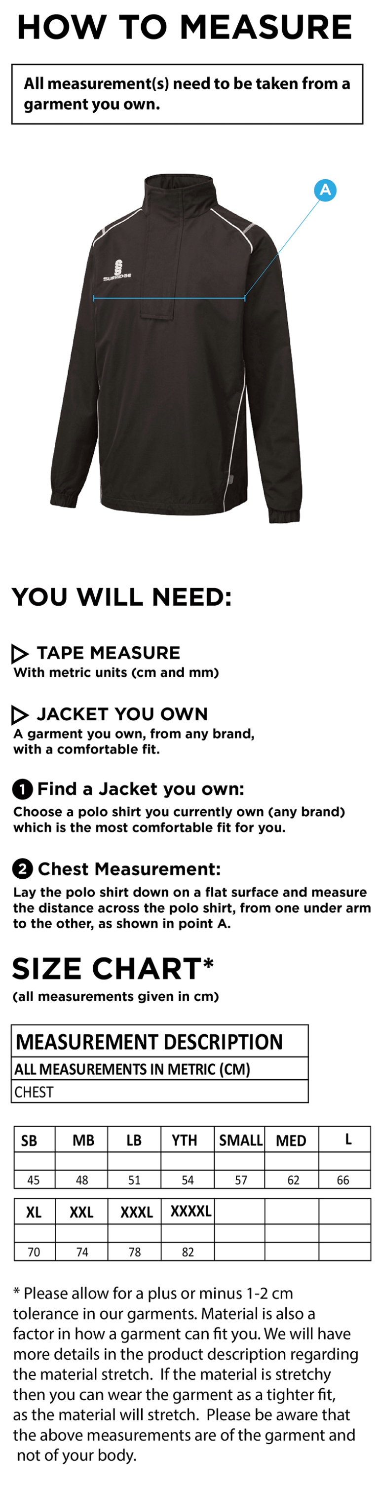 REGENTS UNIVERSITY RAIN JACKET - Size Guide