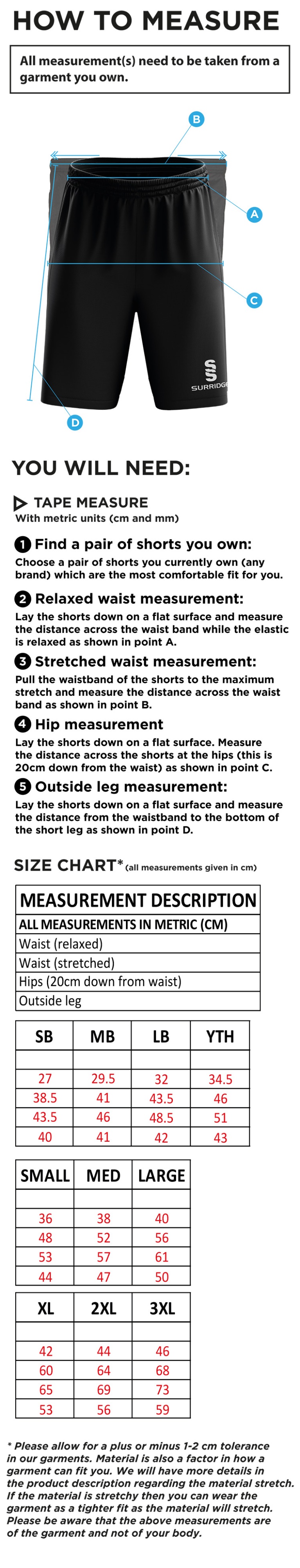 Regents University Shorts - Size Guide