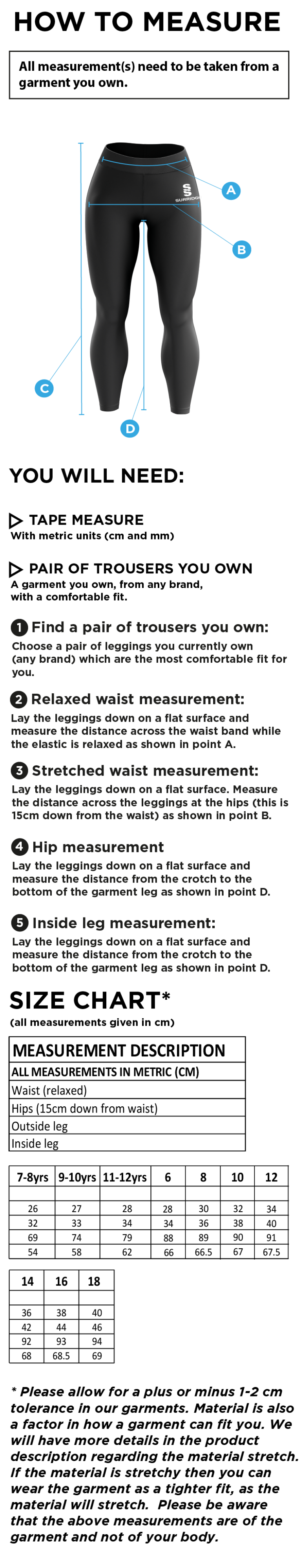 REGENTS UNIVERSITY LEGGINGS - Size Guide