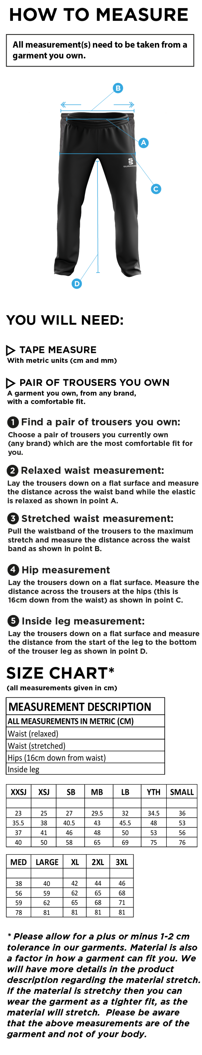 Regents University Poplin Track Pants - Size Guide