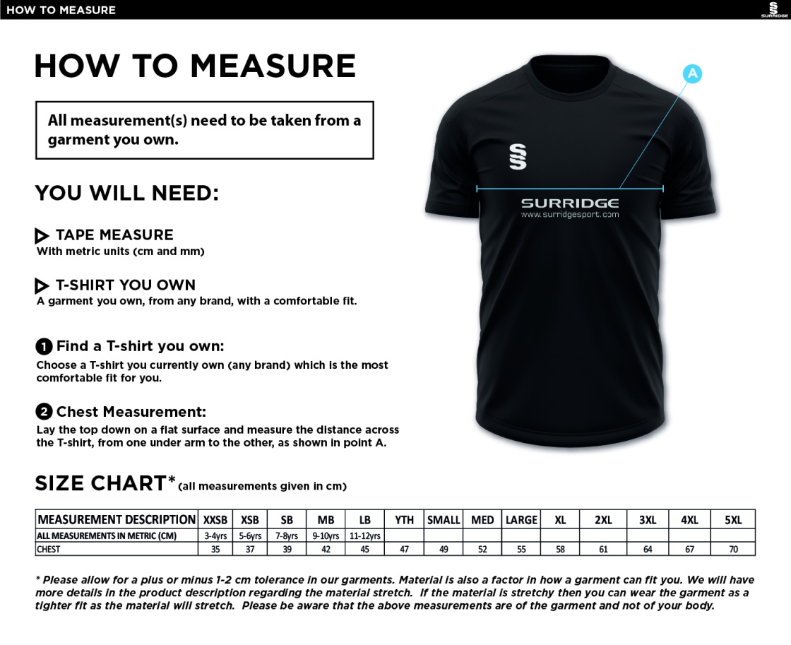Regents University Training Shirt - Size Guide