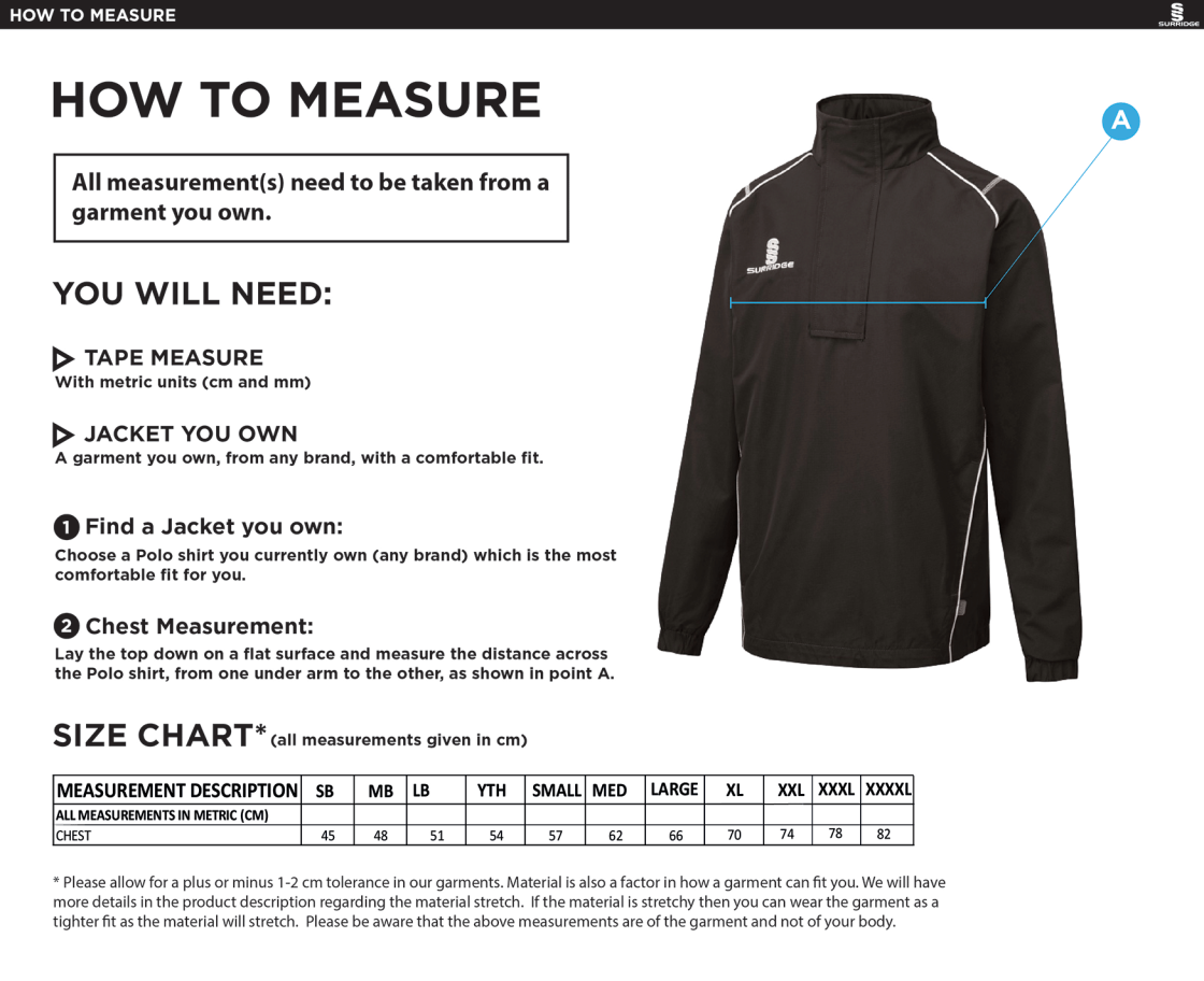 REGENTS UNIVERSITY RAIN JACKET - Size Guide