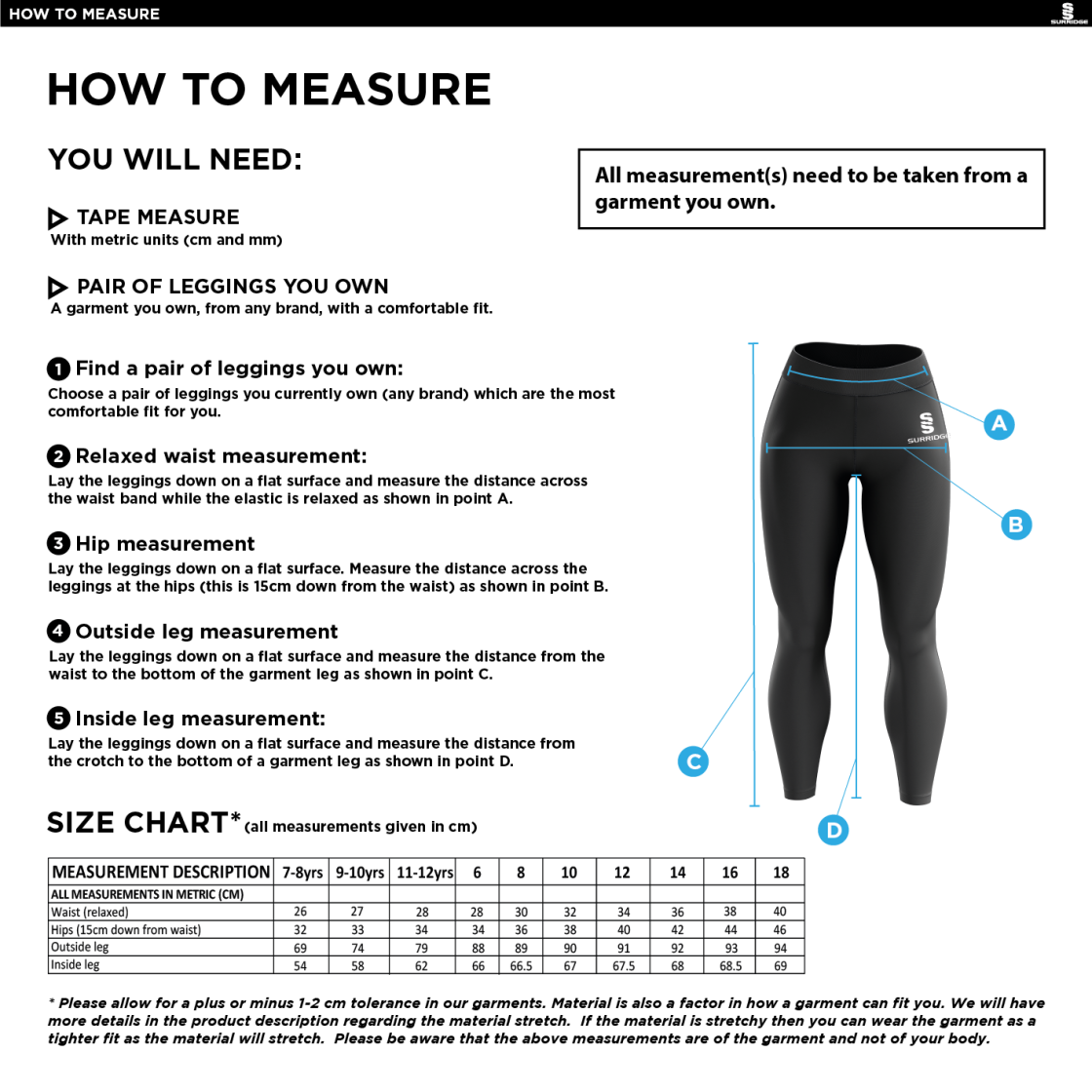 REGENTS UNIVERSITY LEGGINGS - Size Guide