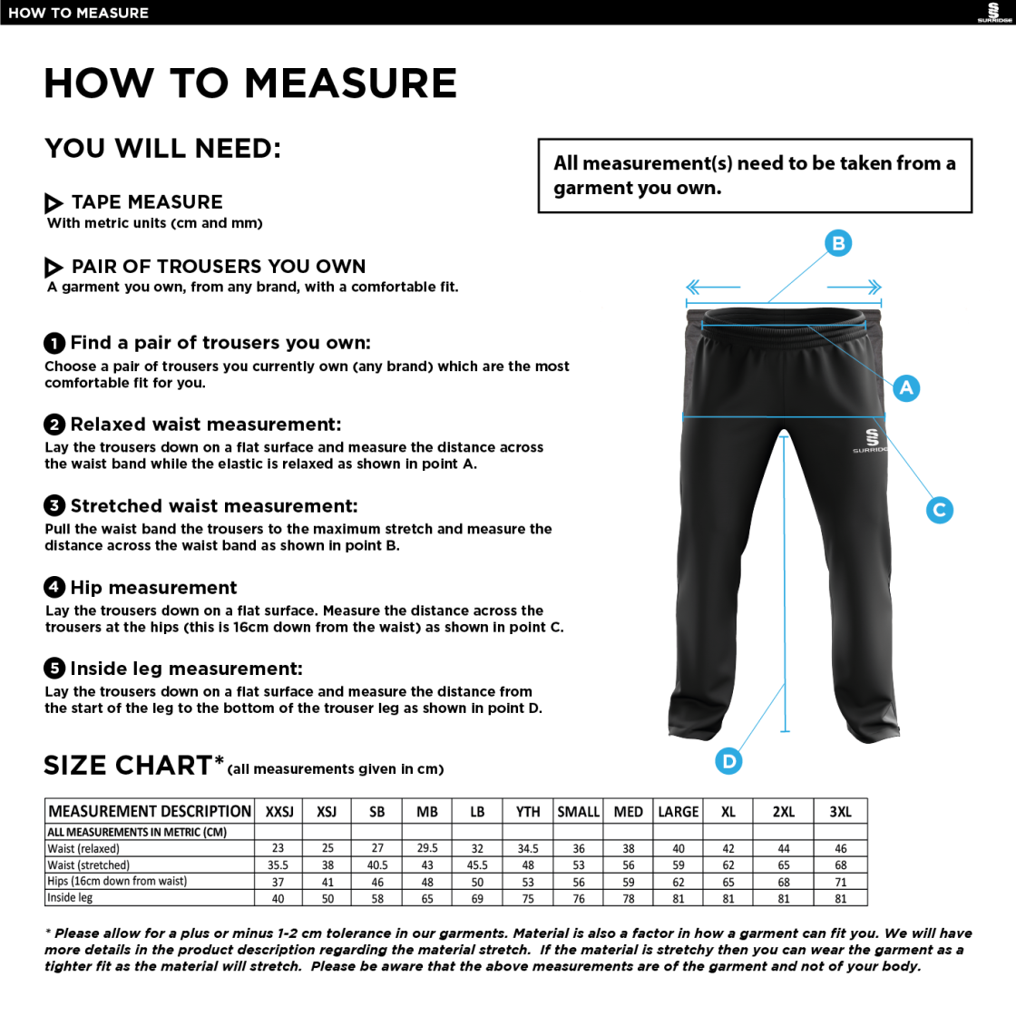 Regents University Poplin Track Pants - Size Guide