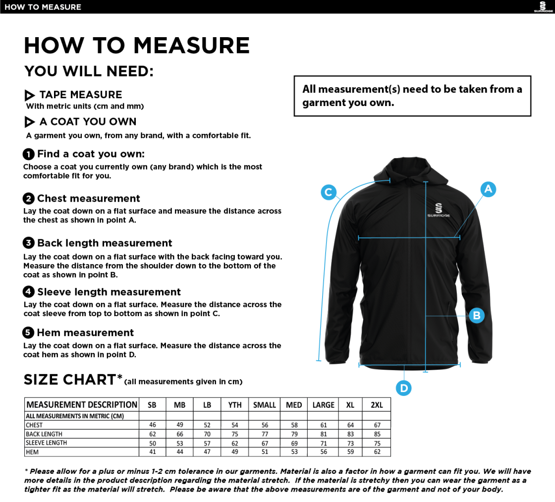 Regents University Training Jacket - Size Guide